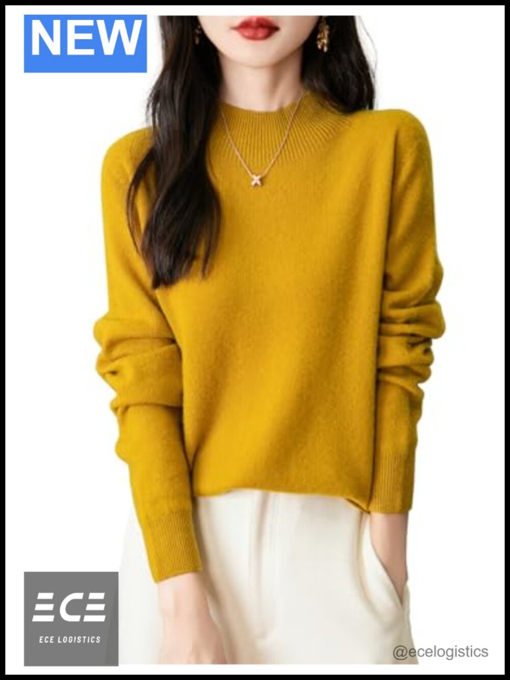 100% Merino Wool Seamless Mock Neck Sweater Long Sleeve Pullover